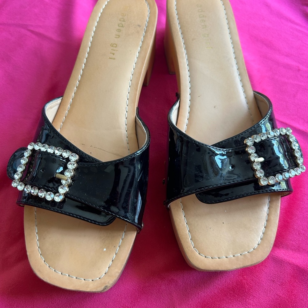 Madden Girl Black Sandals with Rhinestone Buckle
